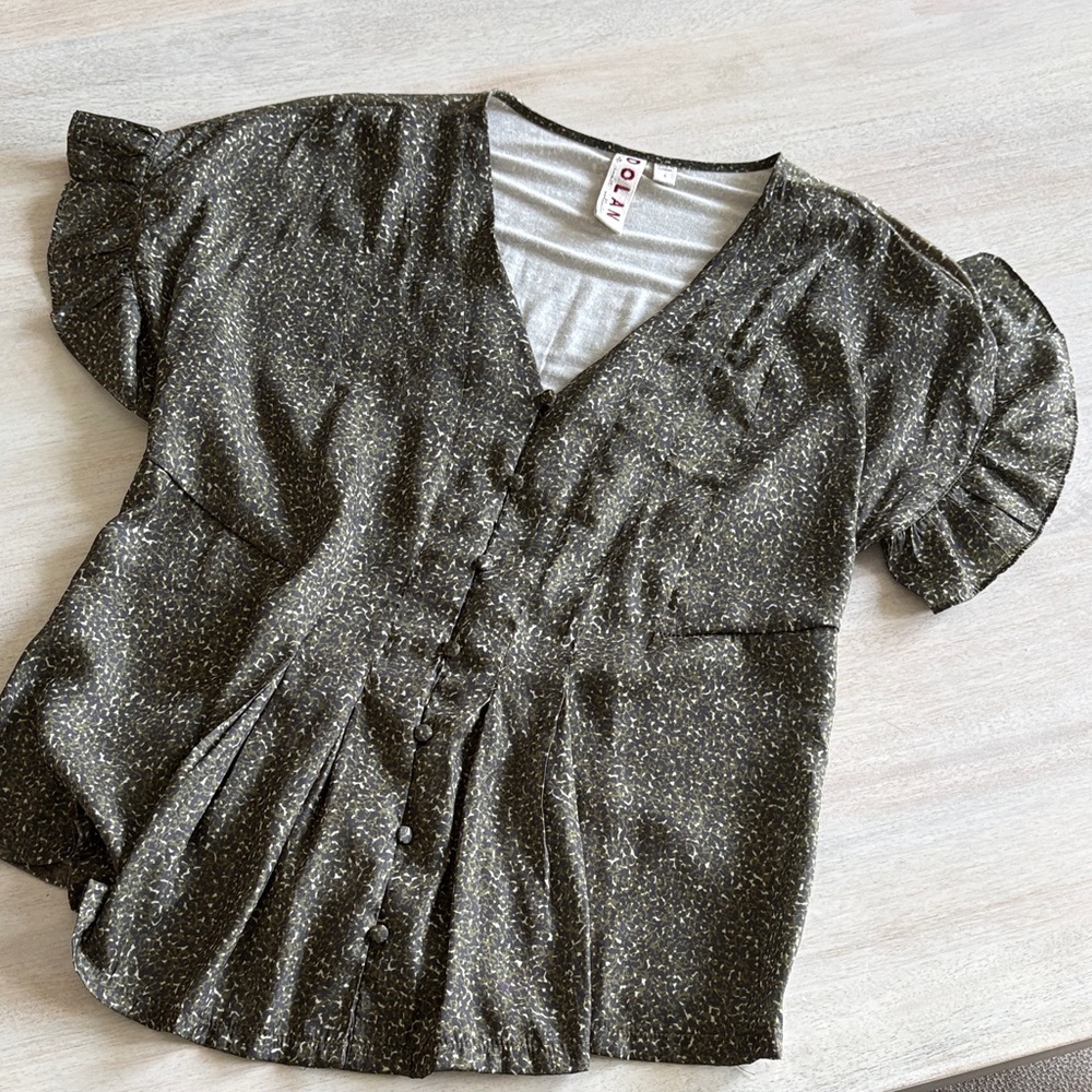 Olive Print Anthropologie Blouse Size S